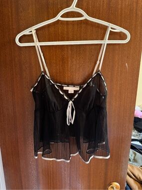 Black Sheer Lace-Trim Cami Tank with Contrast Ribbon